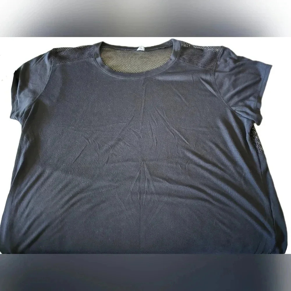 Old Navy, Size L, Black Relaxed Mesh-Back Side-Tie Tee - Picture 4 of 13
